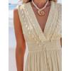 imageCUPSHE Womens Maxi Dress V Neck Sleeveless Lace Tassel Smocked Waist Cover Up Beach Formal Long DressBeige