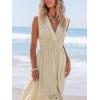 imageCUPSHE Womens Maxi Dress V Neck Sleeveless Lace Tassel Smocked Waist Cover Up Beach Formal Long DressBeige