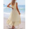 imageCUPSHE Womens Maxi Dress V Neck Sleeveless Lace Tassel Smocked Waist Cover Up Beach Formal Long DressBeige