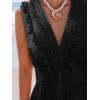 imageCUPSHE Womens Maxi Dress V Neck Sleeveless Lace Tassel Smocked Waist Cover Up Beach Formal Long DressBlack