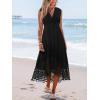 imageCUPSHE Womens Maxi Dress V Neck Sleeveless Lace Tassel Smocked Waist Cover Up Beach Formal Long DressBlack