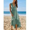 imageCUPSHE Womens Maxi Dress V Neck Sleeveless Lace Tassel Smocked Waist Cover Up Beach Formal Long DressMint Green