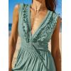 imageCUPSHE Womens Maxi Dress V Neck Sleeveless Lace Tassel Smocked Waist Cover Up Beach Formal Long DressMint Green