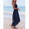 imageCUPSHE Womens Maxi Dress V Neck Sleeveless Lace Tassel Smocked Waist Cover Up Beach Formal Long DressNavy Blue