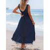 imageCUPSHE Womens Maxi Dress V Neck Sleeveless Lace Tassel Smocked Waist Cover Up Beach Formal Long DressNavy Blue