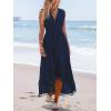 imageCUPSHE Womens Maxi Dress V Neck Sleeveless Lace Tassel Smocked Waist Cover Up Beach Formal Long DressNavy Blue