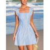 imageCUPSHE Womens Striped Mini Summer Dress Flutter Sleeve Casual Dresses Short Square Neck SundressBlue