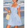 imageCUPSHE Womens Striped Mini Summer Dress Flutter Sleeve Casual Dresses Short Square Neck SundressBlue