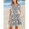 imageCUPSHE Womens Summer Dresses 2025 V Neck Short Sleeve Flowy Aline Beach Vacation Dress with PocketsBlack