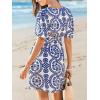 imageCUPSHE Womens Summer Dresses 2025 V Neck Short Sleeve Flowy Aline Beach Vacation Dress with PocketsBlue