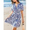 imageCUPSHE Womens Summer Dresses 2025 V Neck Short Sleeve Flowy Aline Beach Vacation Dress with PocketsBlue