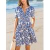 imageCUPSHE Womens Summer Dresses 2025 V Neck Short Sleeve Flowy Aline Beach Vacation Dress with PocketsBlue