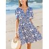 imageCUPSHE Womens Summer Dresses 2025 V Neck Short Sleeve Flowy Aline Beach Vacation Dress with PocketsBlue