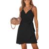 imageCUPSHE Women Spaghetti Strap Summer Dress Surplice V Neck Wrap Waist Tie Casual Beach Sundress Holiday Vacation Mini DressBlack