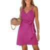 imageCUPSHE Women Spaghetti Strap Summer Dress Surplice V Neck Wrap Waist Tie Casual Beach Sundress Holiday Vacation Mini DressPink