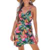imageCUPSHE Women Spaghetti Strap Summer Dress Surplice V Neck Wrap Waist Tie Casual Beach Sundress Holiday Vacation Mini DressTropical