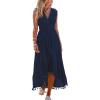 imageCUPSHE Womens Maxi Dress V Neck Sleeveless Lace Tassel Smocked Waist Cover Up Beach Formal Long DressNavy Blue
