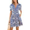 imageCUPSHE Womens Summer Dresses 2025 V Neck Short Sleeve Flowy Aline Beach Vacation Dress with PocketsBlue