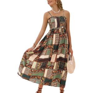 imageCUPSHE Womens Maxi Dress Ditsy Floral Smocked Summer Sundress Sleeveless Ruffled Spaghetti Straps Long Beach Formal DressLight Green Paisley