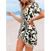 imageCUPSHE Women Bathing Suit Cover Up Sheer V Neck Short Sleeve Wrap Cover Ups for SwimwearTasselblack Leaf