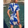 imageCUPSHE Women Bathing Suit Cover Up Sheer V Neck Short Sleeve Wrap Cover Ups for SwimwearTasselblue Colorblock