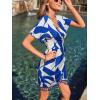 imageCUPSHE Women Bathing Suit Cover Up Sheer V Neck Short Sleeve Wrap Cover Ups for SwimwearTasselblue Colorblock