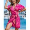 imageCUPSHE Women Bathing Suit Cover Up Sheer V Neck Short Sleeve Wrap Cover Ups for SwimwearTasselhot Pink Patterned