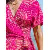 imageCUPSHE Women Bathing Suit Cover Up Sheer V Neck Short Sleeve Wrap Cover Ups for SwimwearTasselhot Pink Patterned