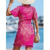 imageCUPSHE Women Bathing Suit Cover Up Sheer V Neck Short Sleeve Wrap Cover Ups for SwimwearTasselhot Pink Patterned