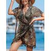 imageCUPSHE Women Bathing Suit Cover Up Sheer V Neck Short Sleeve Wrap Cover Ups for SwimwearTasselyellow Patterned
