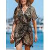 imageCUPSHE Women Bathing Suit Cover Up Sheer V Neck Short Sleeve Wrap Cover Ups for SwimwearTasselyellow Patterned