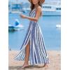 imageCUPSHE Women Halter Backless Summer Dresses Spaghetti Strap Side Slit Casual Beach Sundress Holiday Vacation Maxi DressBlue Geometric