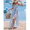 imageCUPSHE Women Halter Backless Summer Dresses Spaghetti Strap Side Slit Casual Beach Sundress Holiday Vacation Maxi DressBlue Geometric