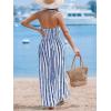 imageCUPSHE Women Halter Backless Summer Dresses Spaghetti Strap Side Slit Casual Beach Sundress Holiday Vacation Maxi DressBlue Geometric