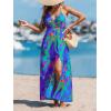imageCUPSHE Women Halter Backless Summer Dresses Spaghetti Strap Side Slit Casual Beach Sundress Holiday Vacation Maxi DressBlue Pattern
