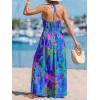 imageCUPSHE Women Halter Backless Summer Dresses Spaghetti Strap Side Slit Casual Beach Sundress Holiday Vacation Maxi DressBlue Pattern