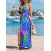 imageCUPSHE Women Halter Backless Summer Dresses Spaghetti Strap Side Slit Casual Beach Sundress Holiday Vacation Maxi DressBlue Pattern