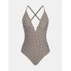 imageCUPSHE Women Swimsuit One Piece Bathing Suit Deep V Neck Crisscross Back Adjustable StrapBrownGeo