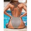 imageCUPSHE Women Swimsuit One Piece Bathing Suit Deep V Neck Crisscross Back Adjustable StrapBrownGeo