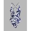imageCUPSHE Women Swimsuit One Piece Bathing Suit Deep V Neck Crisscross Back Adjustable StrapNavy Floral