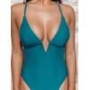 imageCUPSHE Women Swimsuit One Piece Bathing Suit Deep V Neck Crisscross Back Adjustable StrapTeal