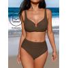 imageCUPSHE Womens Bikini Sets High Waisted Swimsuit Underwire Adjustable Straps Twisted Hook Full Coverage BottomChocolate Brown