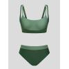 imageCUPSHE Womens Bikini Sets Scoop Neck Adjustable Straps Sporty Bathing Suit High Rise ColorblockBlackGreen