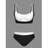 imageCUPSHE Womens Bikini Sets Scoop Neck Adjustable Straps Sporty Bathing Suit High Rise ColorblockBlackWhite