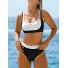 imageCUPSHE Womens Bikini Sets Scoop Neck Adjustable Straps Sporty Bathing Suit High Rise ColorblockBlackWhite