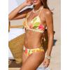 imageCUPSHE Womens Bikini Sets Two Piece Swimsuit V Neck Halter Back Self Tie Eyelet Trim Mid RiseBeigePink Floral