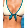 imageCUPSHE Womens Bikini Sets V Neck Adjustable Wide Straps Bathing Suit Mid Rise Colorblock Bunny TieCream BeigeTeal