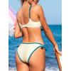 imageCUPSHE Womens Bikini Sets V Neck Adjustable Wide Straps Bathing Suit Mid Rise Colorblock Bunny TieCream BeigeTeal