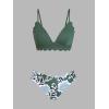 imageCUPSHE Womens Bikini Swimsuit Scalloped V Neck Lace Up Low Waisted Bathing SuitGreenBlue Floral