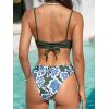 imageCUPSHE Womens Bikini Swimsuit Scalloped V Neck Lace Up Low Waisted Bathing SuitGreenBlue Floral